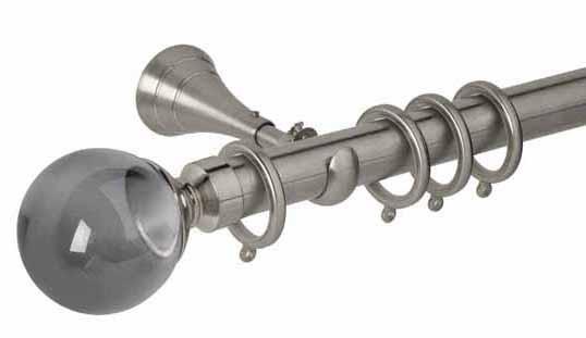 Hallis Neo Premium 28mm Stainless Steel Curtain Pole Plain Ball Smoke Grey Finial - Curtain Poles Emporium