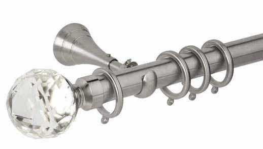 Hallis Neo Premium 28mm Stainless Steel Effect Curtain Pole Faceted Ball Clear Finial - Curtain Poles Emporium