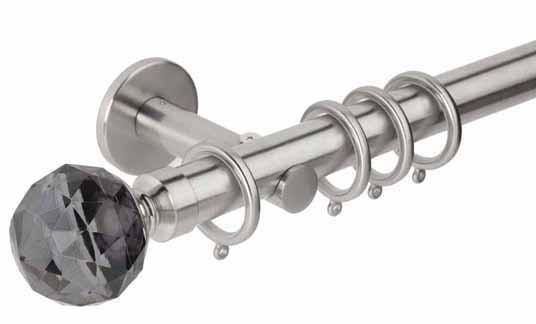 Hallis Neo Premium 28mm Stainless Steel Effect Curtain Pole Faceted Ball Smoke Grey Finial/Cylinder Bracket - Curtain Poles Emporium