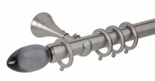 Hallis Neo Premium 28mm Stainless Steel Effect Curtain Pole Teardop Smoke Grey Finial - Curtain Poles Emporium
