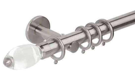 Hallis Neo Premium 28mm Stainless Steel Effect Curtain Pole Teardrop Clear Finial/Cylinder Bracket - Curtain Poles Emporium