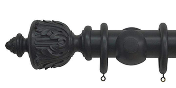 Jones Estate 50mm Charcoal Curtain Pole  Acanthus Finial - Curtain Poles Emporium