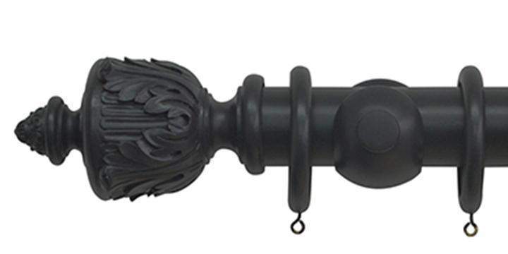 Jones Estate 50mm Charcoal Curtain Pole  Acanthus Finial - Curtain Poles Emporium