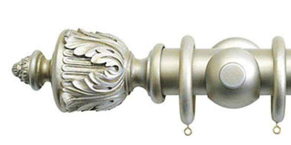 Jones Florentine 50mm Champagne Silver Curtain Pole Acanthus Finial - Curtain Poles Emporium