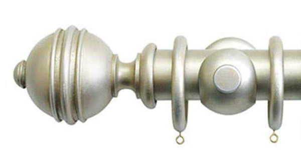 Jones Florentine 50mm Champagne Silver Curtain Pole Ribbed Ball Finial - Curtain Poles Emporium