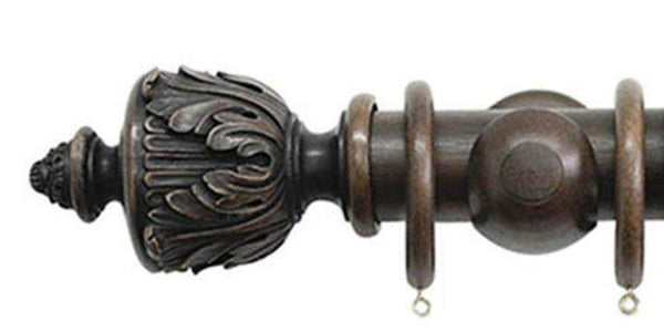 Jones Florentine 50mm Oak Curtain Pole Acanthus Finial - Curtain Poles Emporium