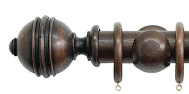 Jones Florentine 50mm Oak Curtain Pole Ribbed Ball Finial - Curtain Poles Emporium