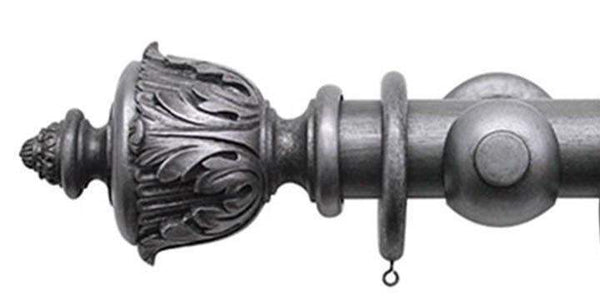 Jones Florentine 50mm Pewter Curtain Pole Acanthus Finial - Curtain Poles Emporium