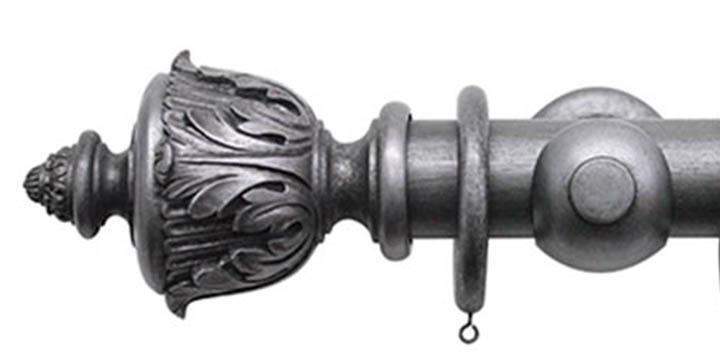 Jones Florentine 50mm Pewter Curtain Pole Acanthus Finial - Curtain Poles Emporium