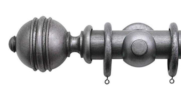 Jones Florentine 50mm Pewter Curtain Pole Ribbed Ball Finial - Curtain Poles Emporium
