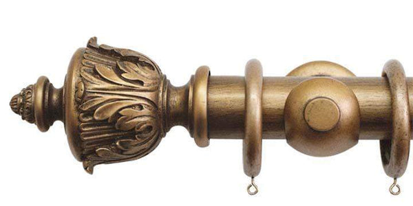 Jones Grande 63mm Antique Gold Curtain Pole Acanthus Finial - Curtain Poles Emporium