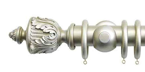 Jones Grande 63mm Champagne Silver Curtain Pole Acanthus Finial - Curtain Poles Emporium