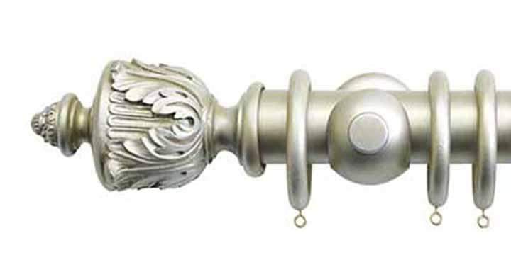 Jones Grande 63mm Champagne Silver Curtain Pole Acanthus Finial - Curtain Poles Emporium