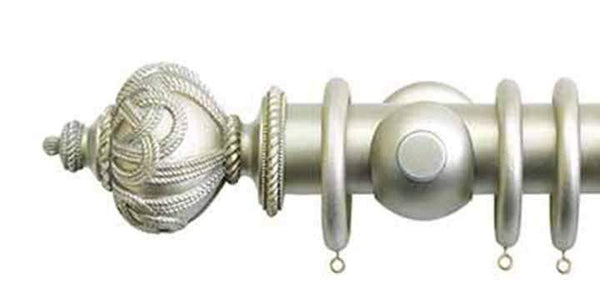 Jones Grande 63mm Champagne Silver Curtain Pole Rope Finial - Curtain Poles Emporium