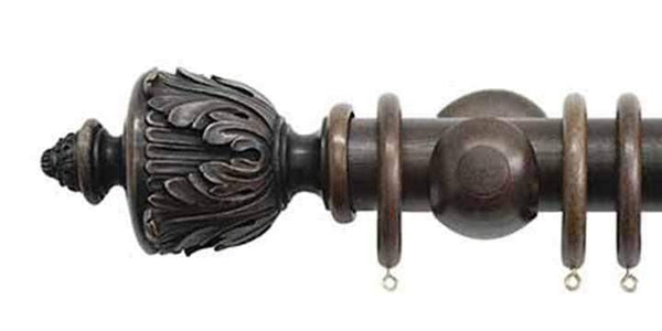 Jones Grande 63mm Oak Curtain Pole Acanthus Finial - Curtain Poles Emporium