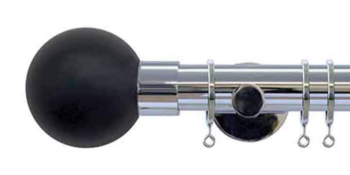 Jones Interiors Strand 35mm Chrome Curtain Pole Charcoal Painted Finial - Curtain Poles Emporium