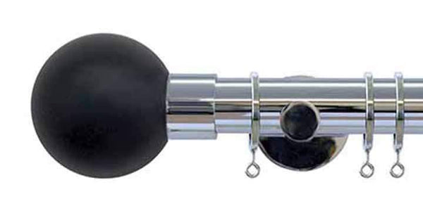 Jones Interiors Strand 35mm Chrome Curtain Pole Charcoal Painted Finial - Curtain Poles Emporium