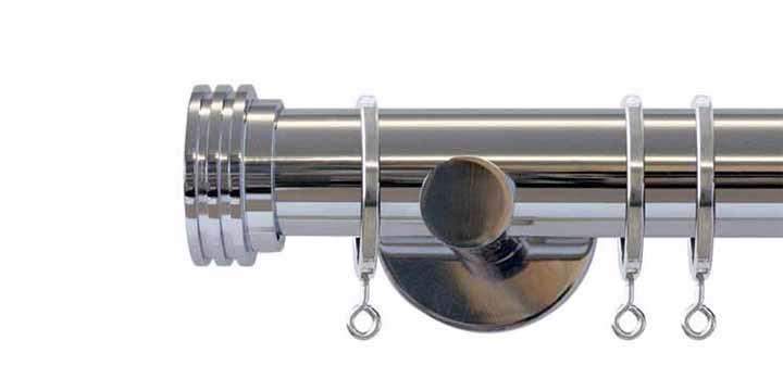 Jones Interiors Strand 35mm Chrome Curtain Pole with Ribbed End Stop Finial - Curtain Poles Emporium