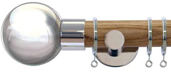 Jones Interiors Strand 35mm Light Oak Curtain Pole with Chrome BallFinial - Curtain Poles Emporium