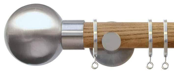 Jones Interiors Strand 35mm Light Oak Curtain Pole with Matt Nickel Ball Finial - Curtain Poles Emporium