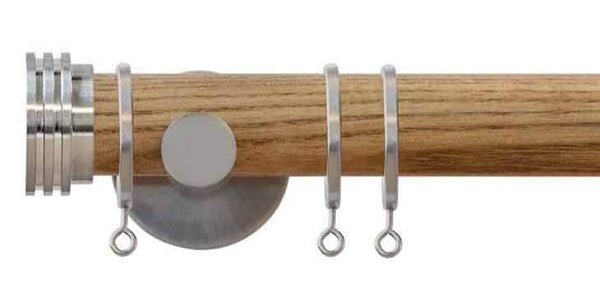 Jones Interiors Strand 35mm Light Oak Curtain Pole with Matt Nickel Ribbed End Stop Finial - Curtain Poles Emporium