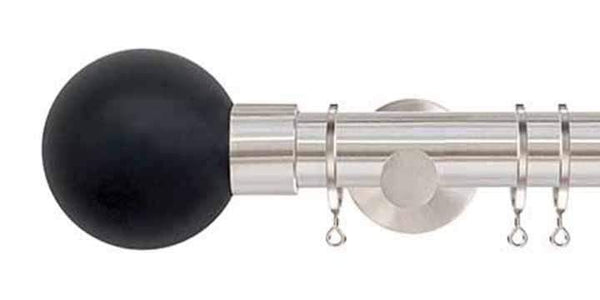 Jones Interiors Strand 35mm Matt Nickel Curtain Pole Charcoal Painted Finial - Curtain Poles Emporium