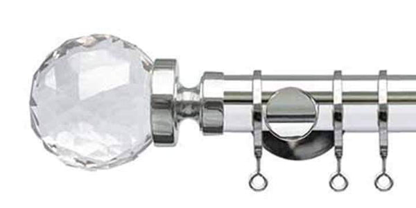 Jones Lunar 28mm Chrome Curtain Pole Clear Faceted finial - Curtain Poles Emporium