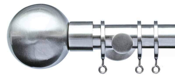 Jones Lunar 28mm Chrome Curtain Pole with Metal Sphere finial - Curtain Poles Emporium