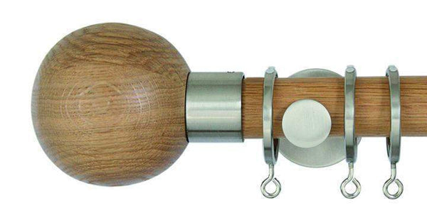 Jones Lunar 28mm Oak Curtain Pole Sphere finial - Curtain Poles Emporium
