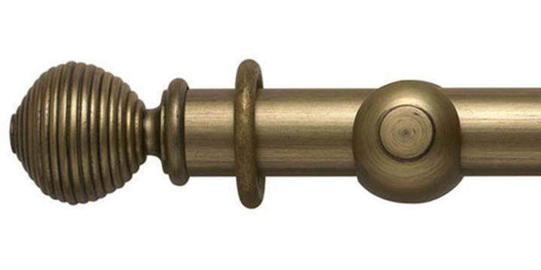 Modern Country 45mm Black Gold Curtain Pole Ribbed Ball Finial - Curtain Poles Emporium