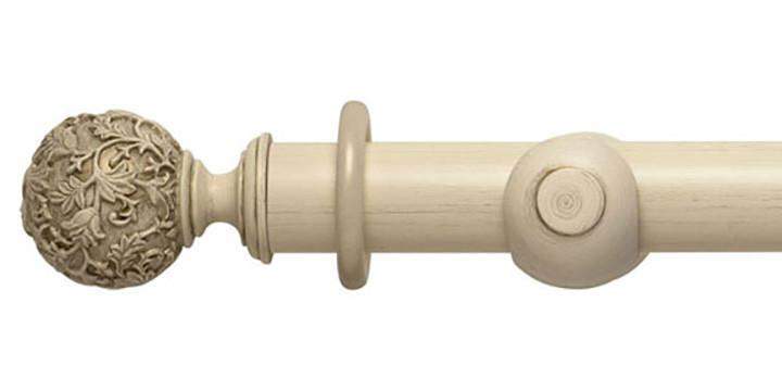 Modern Country 45mm Brushed Cream Curtain Pole Floral Ball Finial - Curtain Poles Emporium