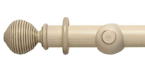 Modern Country 45mm Brushed Cream Curtain Pole Ribbed Ball Finial - Curtain Poles Emporium