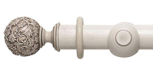 Modern Country 45mm Brushed Ivory Curtain Pole Floral Ball Finial - Curtain Poles Emporium
