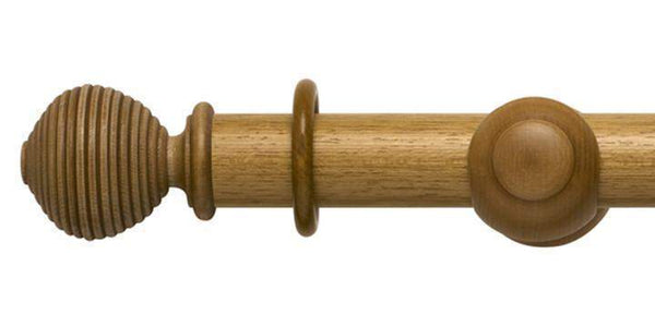 Modern Country 45mm Light Oak Curtain Pole Ribbed Ball Finial - Curtain Poles Emporium