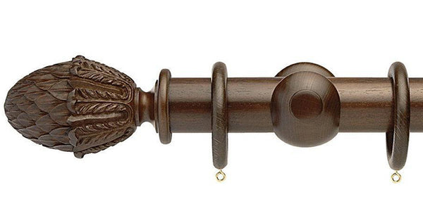 Opus Studio Natural Woodstain Walnut 35mm Wooden Curtain Pole Pineapple Finial