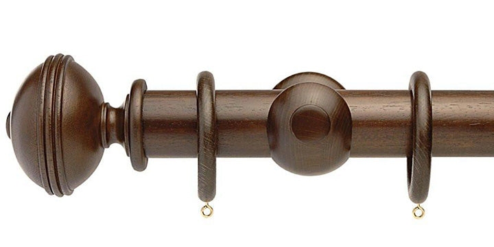 Opus Studio Natural Woodstain Walnut 35mm Wooden Curtain Pole Ribbed Finial