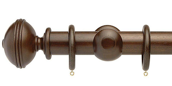 Opus Studio Natural Woodstain Walnut 35mm Wooden Curtain Pole Ribbed Finial