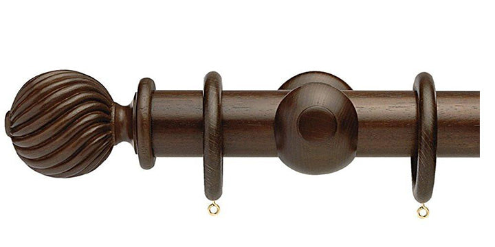 Opus Studio Natural Woodstain Walnut 35mm Wooden Curtain Pole Twisted Finial