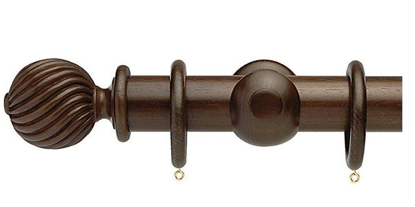 Opus Studio Natural Woodstain Walnut 35mm Wooden Curtain Pole Twisted Finial