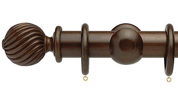 Opus Studio Natural Woodstain Walnut 48mm Wooden Curtain Pole Twisted Finial